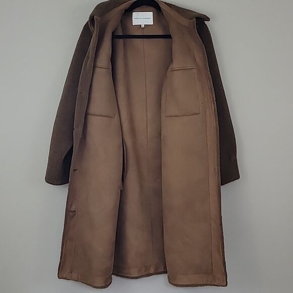 Rebecca Minkoff Brown Faux Shearling Button Down Long Overcoat w/Pockets Size XL - Picture 12 of 15